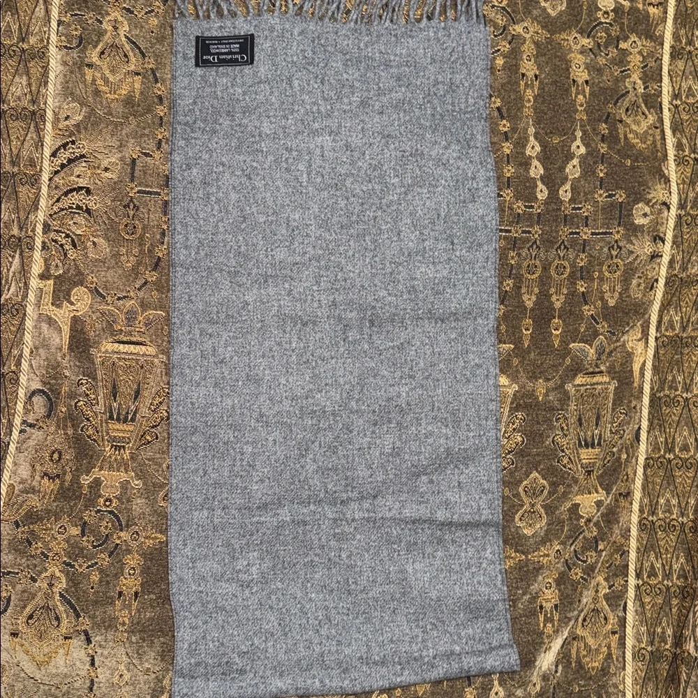 🩶Dior Elegant Lambswool Vintage Gray Fringe Scarf